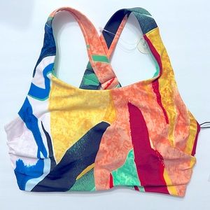 CALIA x-small high support high neck power sculp swim top painterly floral multi